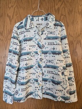 RANK-45 Teal Southwestern Quilted Shacket